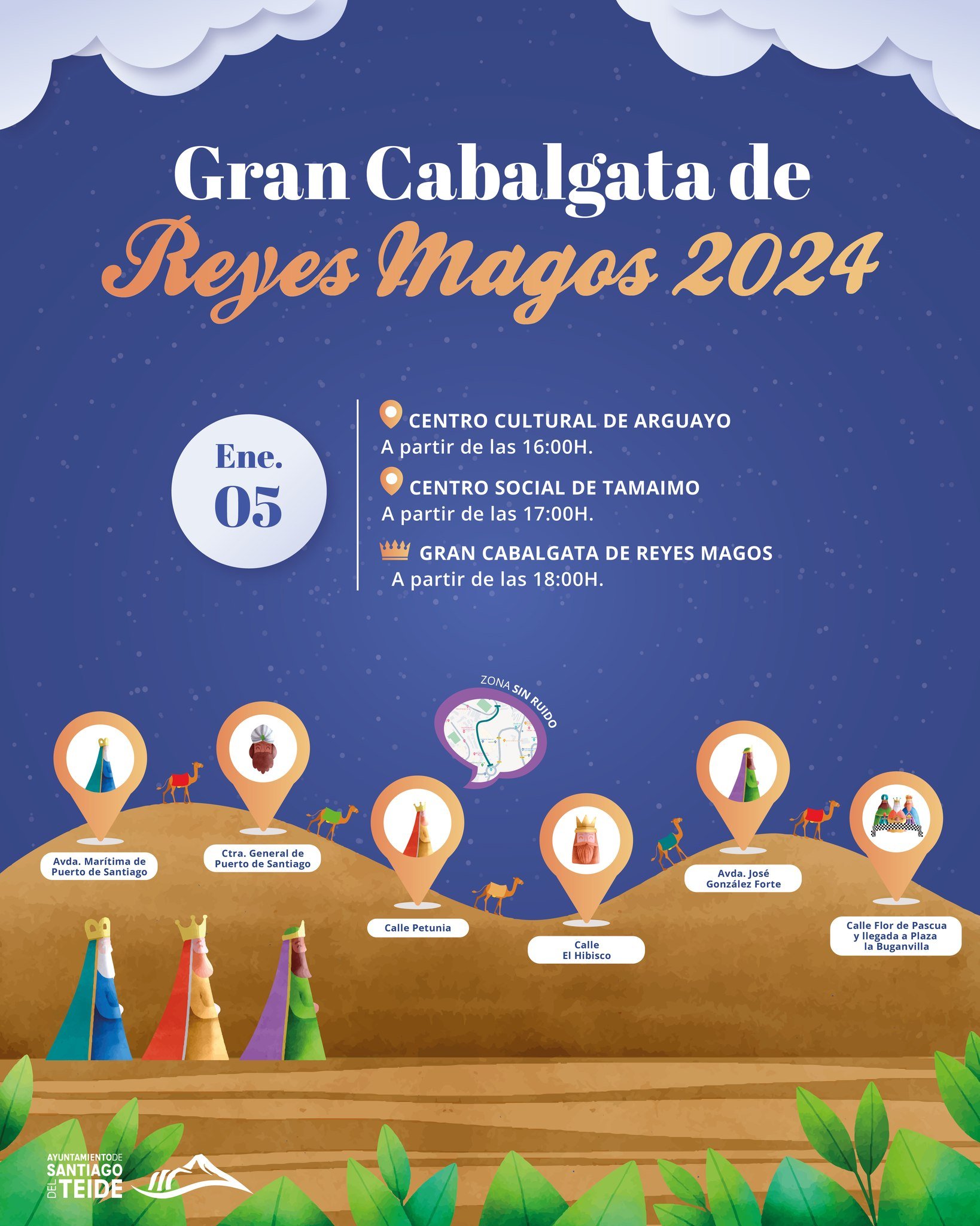 Loro Maestà i Re Magi d'Oriente in procinto di arrivare a Santiago del Teide