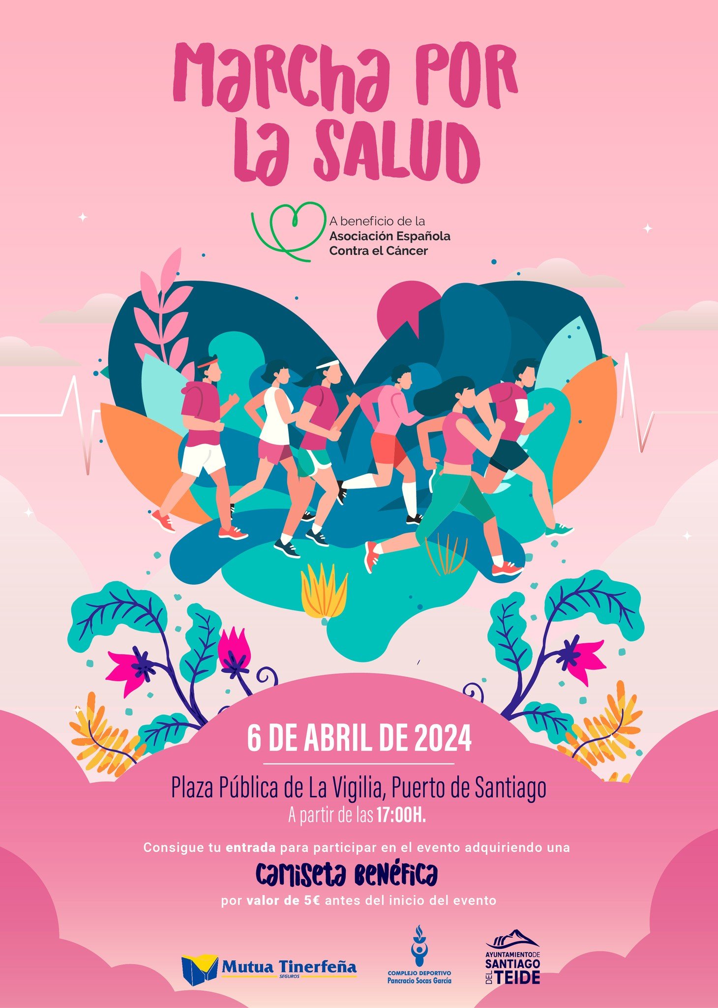 Una marcha solidaria a beneficio de la Asociación Española contra el Cáncer en Santa Cruz de Tenerife